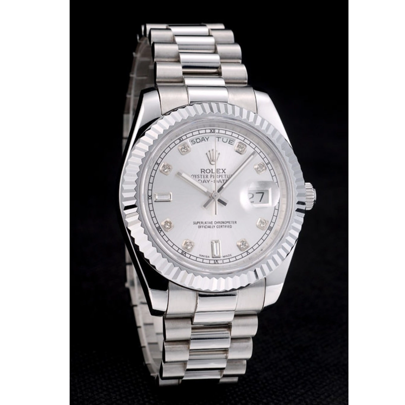 Aaa replica watch Dial Stainless Bezel Steel 41995 Rolex Silver Ribbed DayDate Swiss 0726